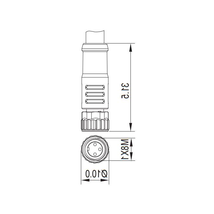 M8 3Pin、母头直型、带LED灯、单端预铸PUR柔性电缆、黑色护套、63S041-XXX