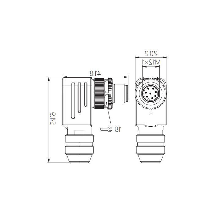 M12 8 Pin、Male 90°、Screw connection、Metal shielding、64F681 